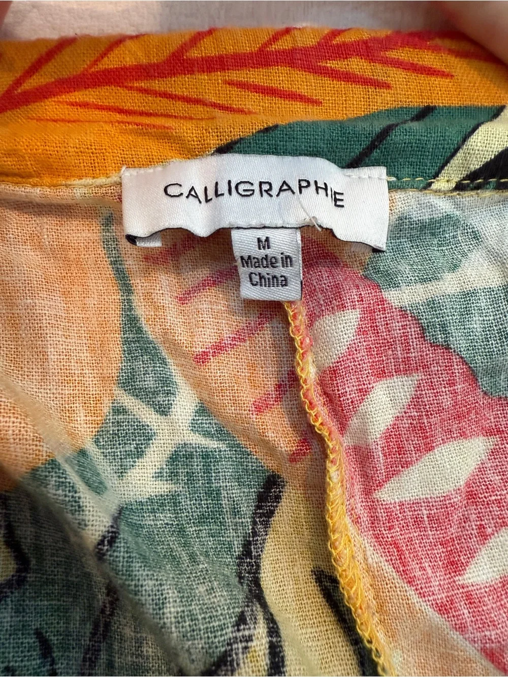 Calligraphie Floral Wide Leg Crop Capri Pants Drawstring Linen Blend Hawaiian M